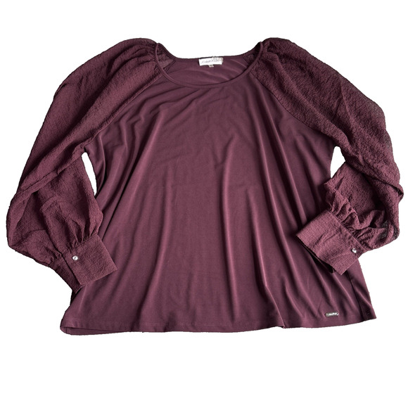 Calvin Klein Womans Plum Sheer Long Sleeve Cuff Blouse Business‎ Casual -Size 1X - Picture 1 of 8